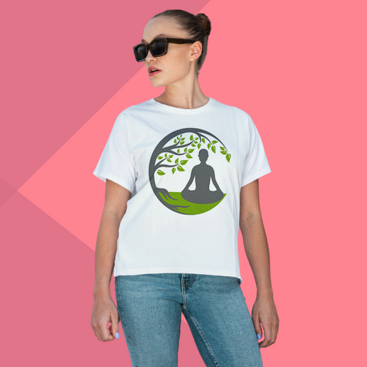 Yoga Under Tree Printed Women's White T-Shirt - Perfect T-Shirt for Yoga Enthusiasts