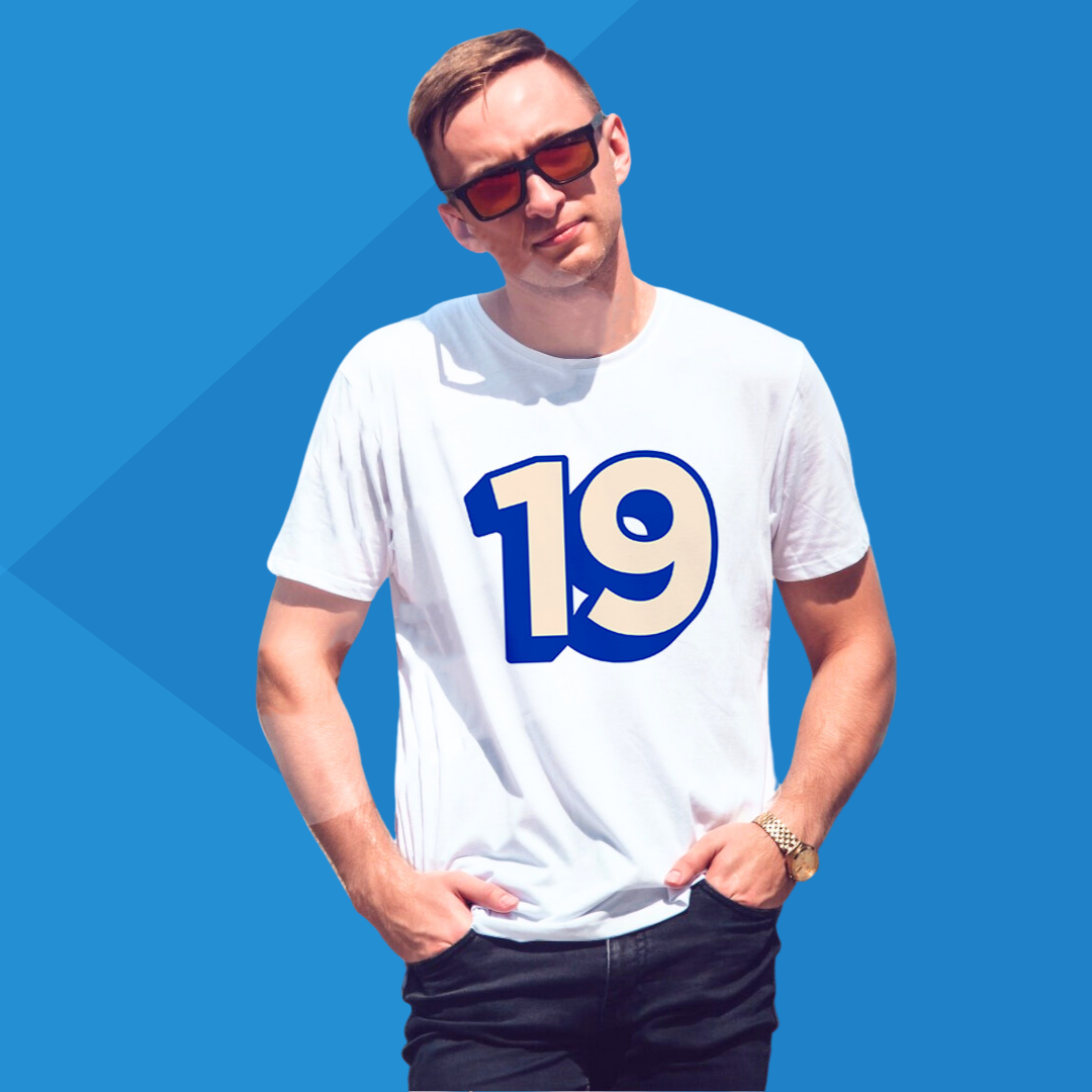 Number 19 white printed t-shirt for men half sleeves